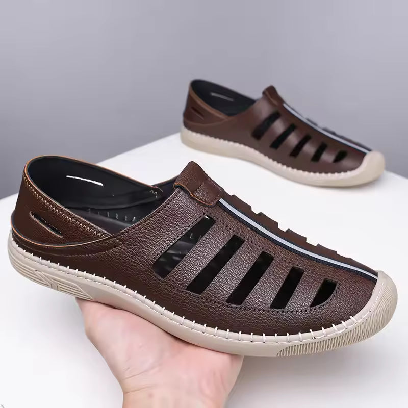 SANDALES EN CUIR SOUPLE MARRON-GN